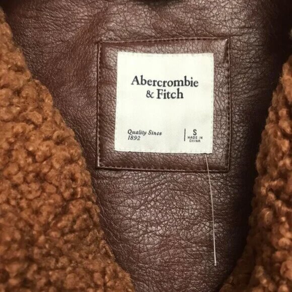 Abercrombie & Fitch Tan Sherpa Motorcycle Jacket Size S - Picture 7 of 15